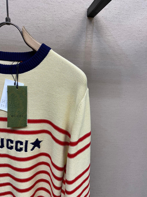 Full styled look of Gucci luxury clothing with label-forward styling