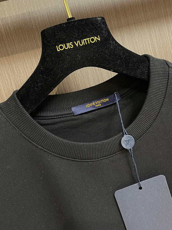 Front view of Louis Vuitton luxury clothing with logo-detail design