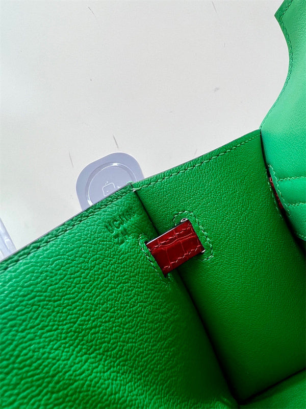 Side view of structured structured handbag