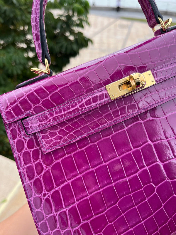 Side view of considered structured handbag