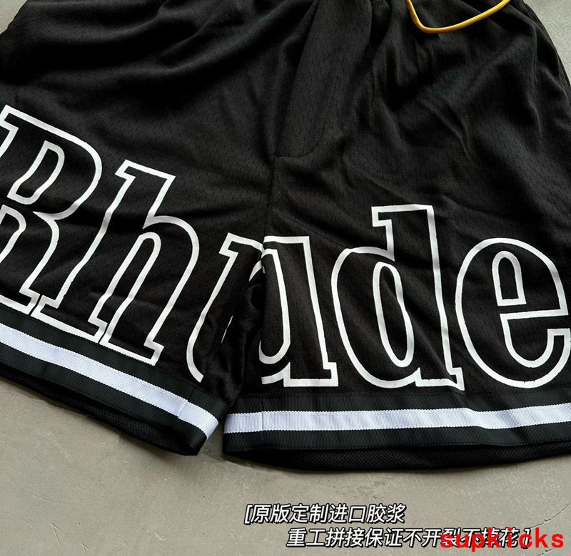 Side profile of Rhude luxury clothing with monogram-inspired silhouette