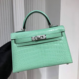 Side view of sophisticated structured handbag