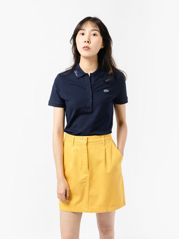 Front view of Lacoste luxury clothing with signature branding