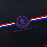 Close-up detail shot of Moncler luxury clothing with logo-detail design