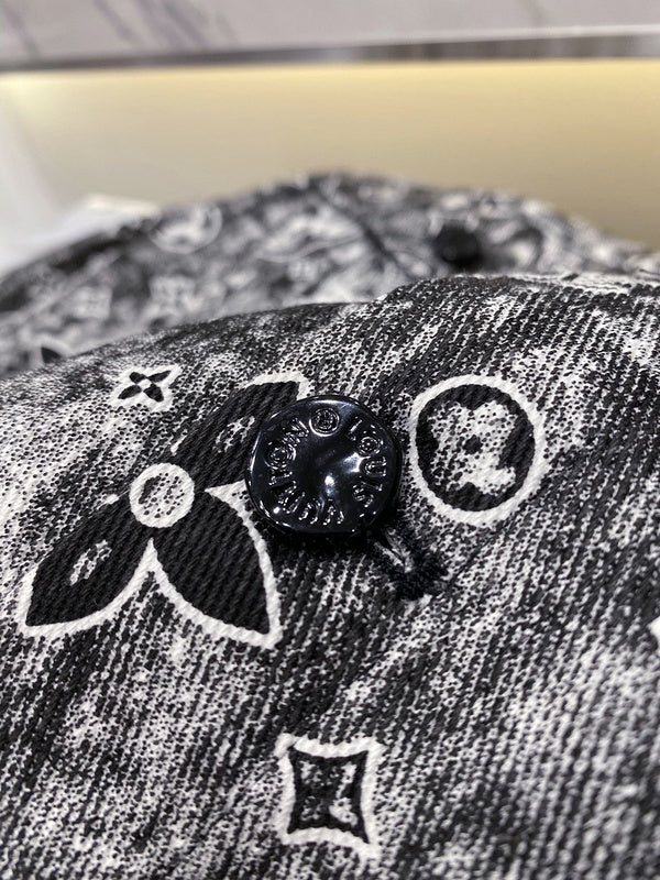 Full styled look of Louis Vuitton luxury clothing with label-forward styling