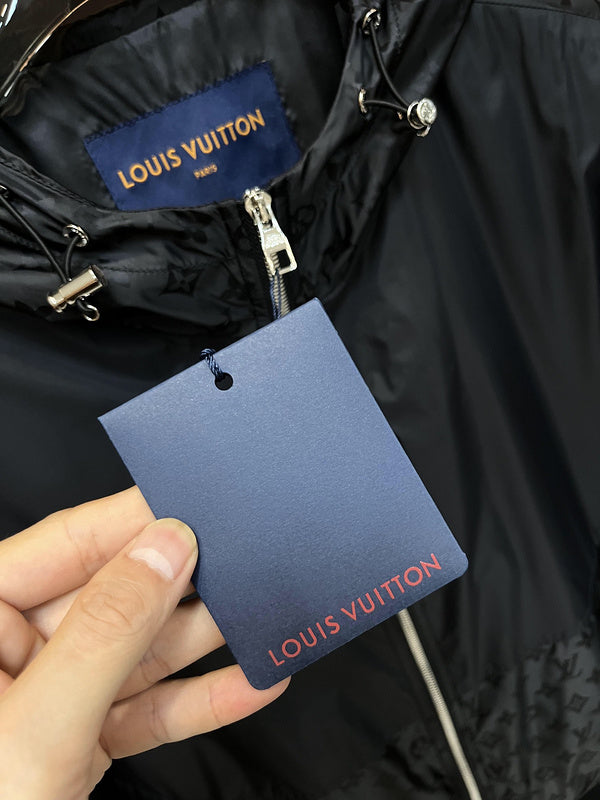 Side profile of Louis Vuitton luxury clothing with runway-inspired design