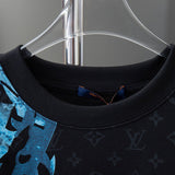 Close-up detail shot of Louis Vuitton cotton t-shirt with logo-detail design
