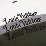 Back view of Louis Vuitton luxury clothing with label-forward styling