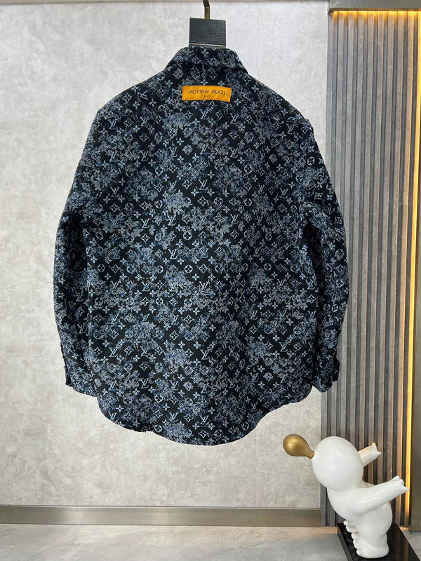Side profile of Louis Vuitton luxury clothing with label-forward styling