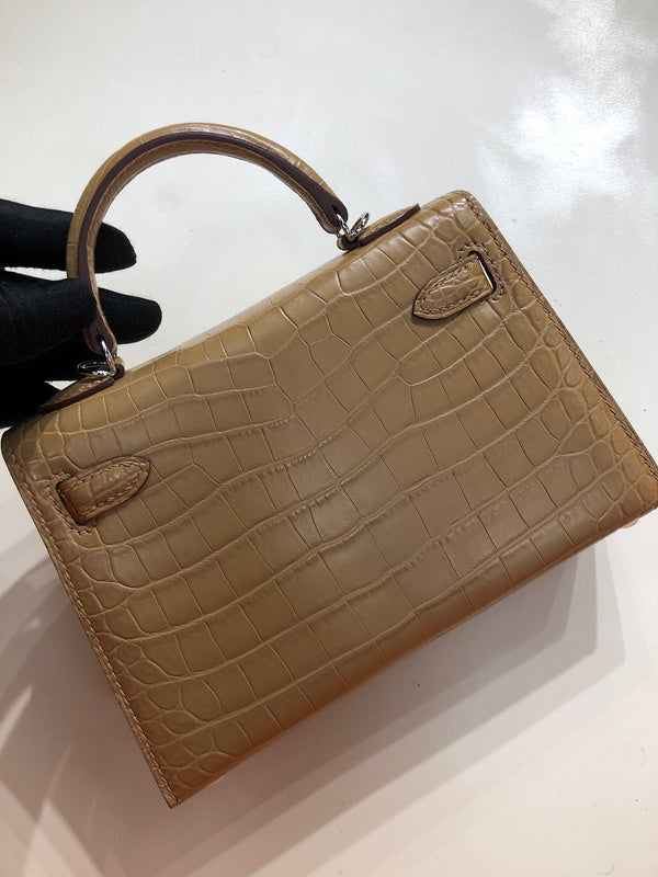Side view of sophisticated structured handbag