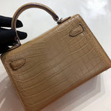 Side view of sophisticated structured handbag
