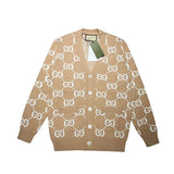 Front view of Gucci luxury clothing with monogram-inspired silhouette