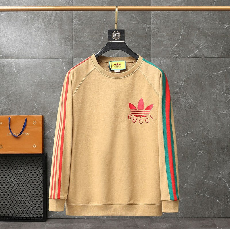 Front view of Gucci luxury clothing with signature branding