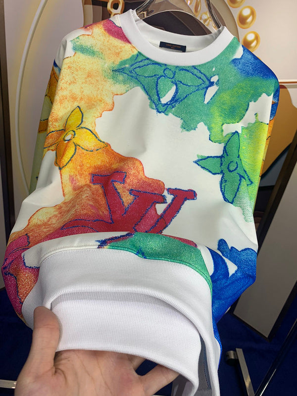 Front view of Louis Vuitton luxury clothing with signature branding