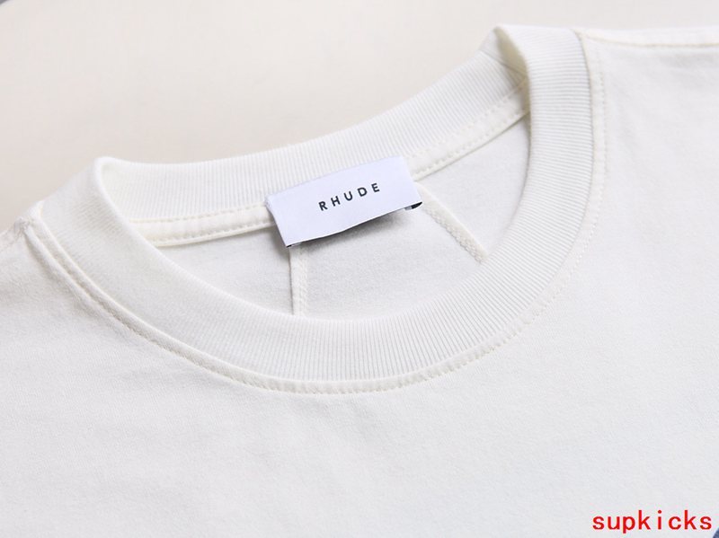 Side profile of Rhude luxury clothing with monogram-inspired silhouette