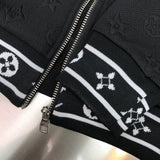 Front view of Louis Vuitton luxury clothing with signature branding