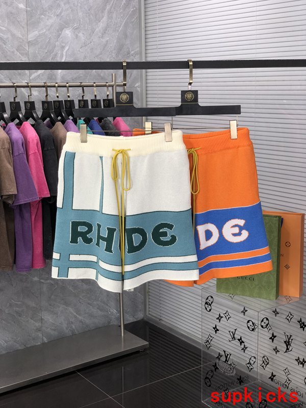 Close-up detail shot of Rhude luxury clothing with relaxed-fit cut