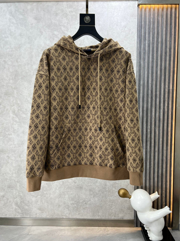 Front view of Louis Vuitton luxury clothing with logo-detail design