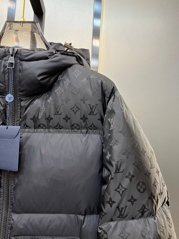 Close-up detail shot of Louis Vuitton luxury clothing with contemporary cut
