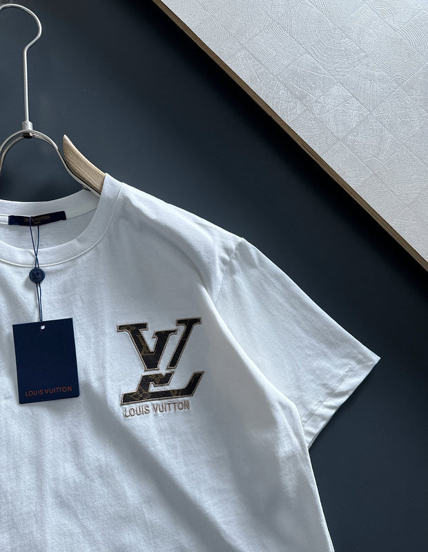 Close-up detail shot of Louis Vuitton cotton t-shirt with tailored silhouette