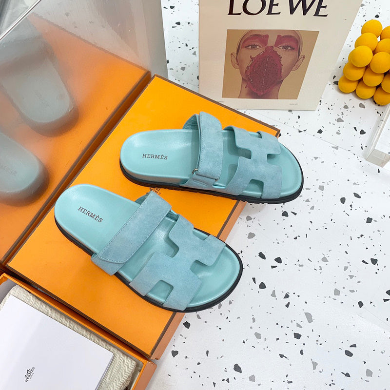 Hermès Burgundy Slide Sandals - Sole Detail View