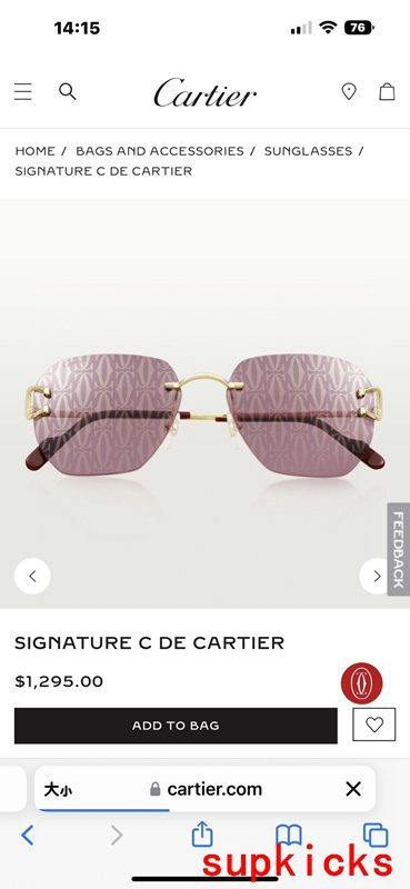 Close-up detail view of Cartier unisex sunglasses