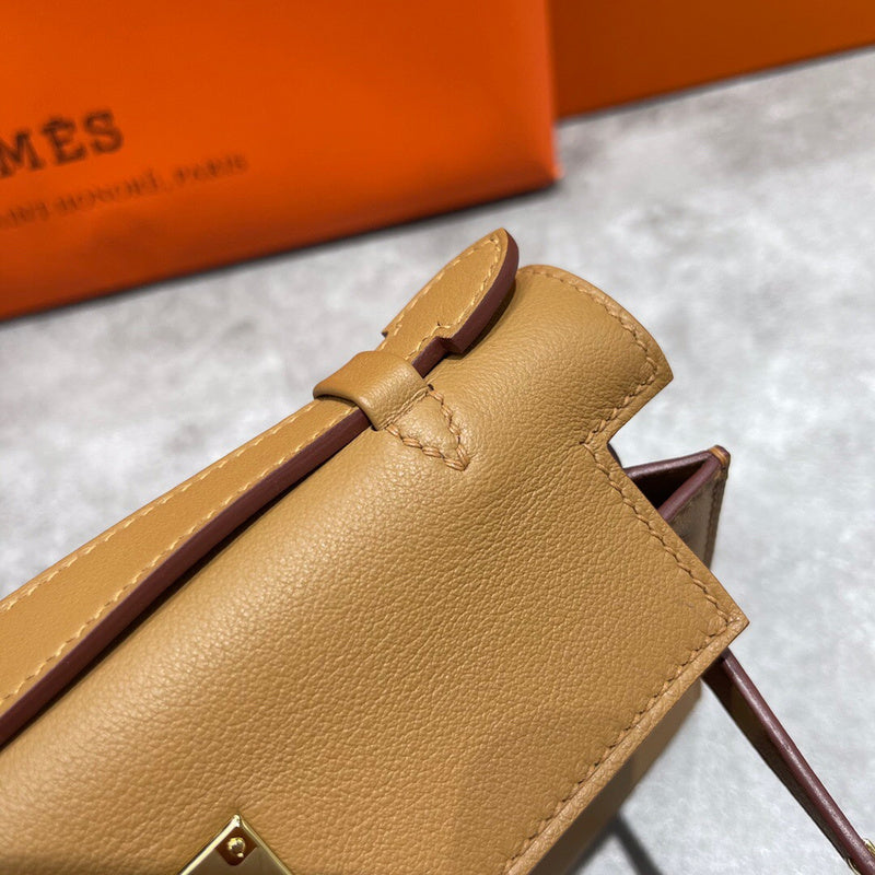 Side view of understated structured handbag