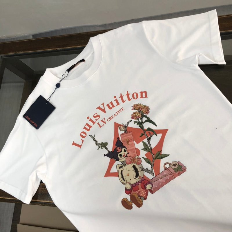 Close-up detail shot of Louis Vuitton cotton t-shirt with streetwear-inspired cut