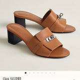 Hermès Camel Crisscross Strap Sandals - Angled View