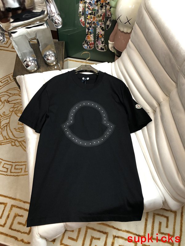 Front view of Moncler luxury clothing with monogram-inspired silhouette