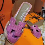 Hermès Burgundy Block Heel Sandals - Front View