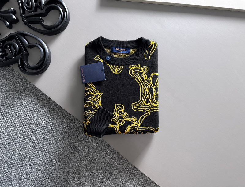 Side profile of Louis Vuitton luxury clothing with label-forward styling