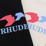 Side profile of Rhude luxury clothing with runway-inspired design