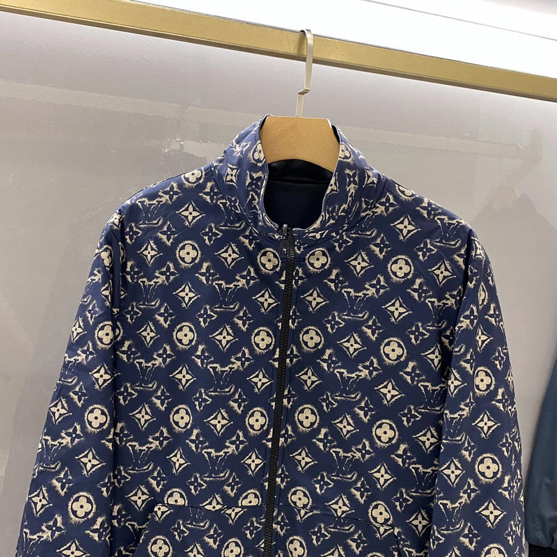 Side profile of Louis Vuitton luxury clothing with signature branding