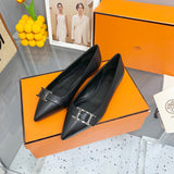Hermès White Classic Ballet Flats - Close-Up Texture View