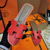 Hermès Red Slide Sandals - Full Silhouette View