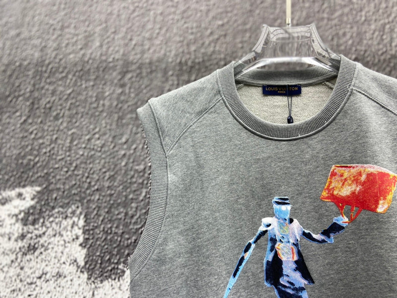 Side profile of Louis Vuitton luxury clothing with logo-detail design