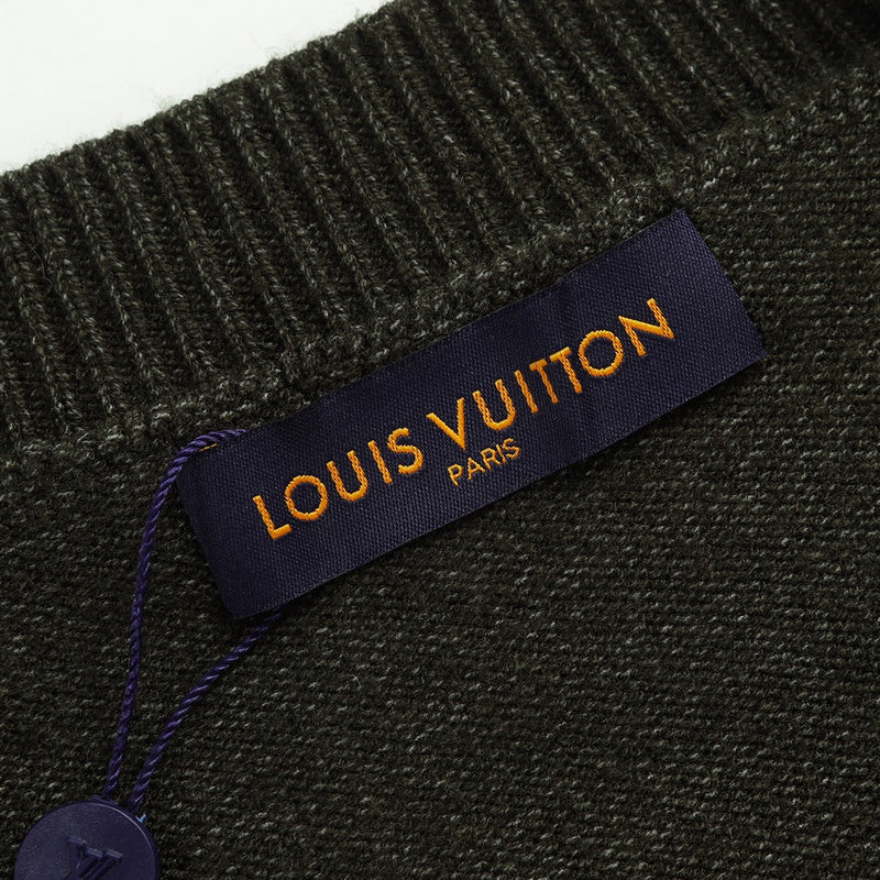 Close-up detail shot of Louis Vuitton luxury clothing with relaxed-fit cut