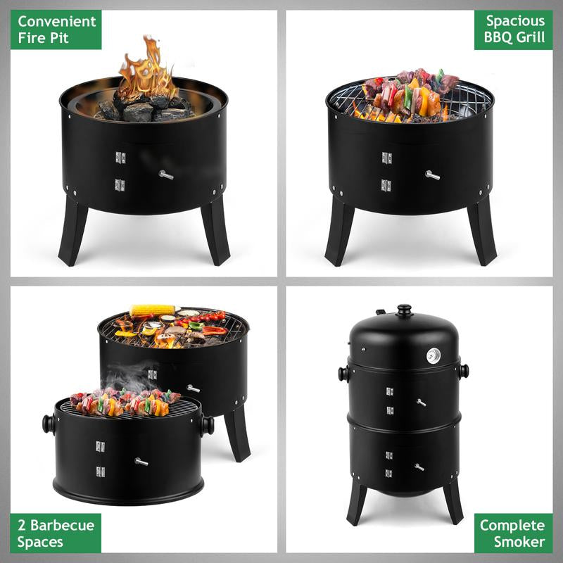 Smoker Carbon Grill, Portable Charcoal BBQ Barrel Grill