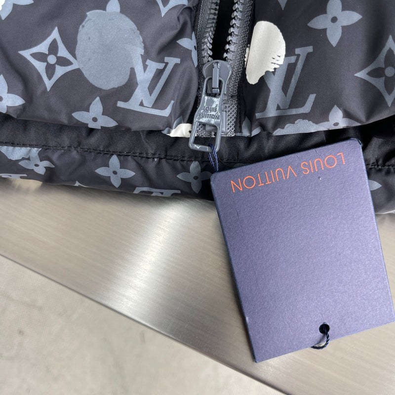 Front view of Louis Vuitton luxury clothing with logo-detail design