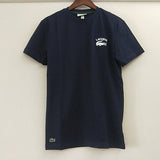 Close-up detail shot of Lacoste luxury clothing with signature branding