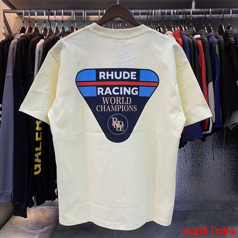 Front view of Rhude luxury clothing with tailored silhouette