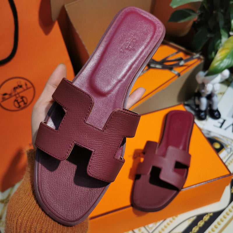 Hermès Grey Slide Sandals - Side Profile View