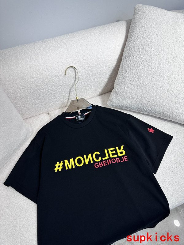 Side profile of Moncler luxury clothing with monogram-inspired silhouette