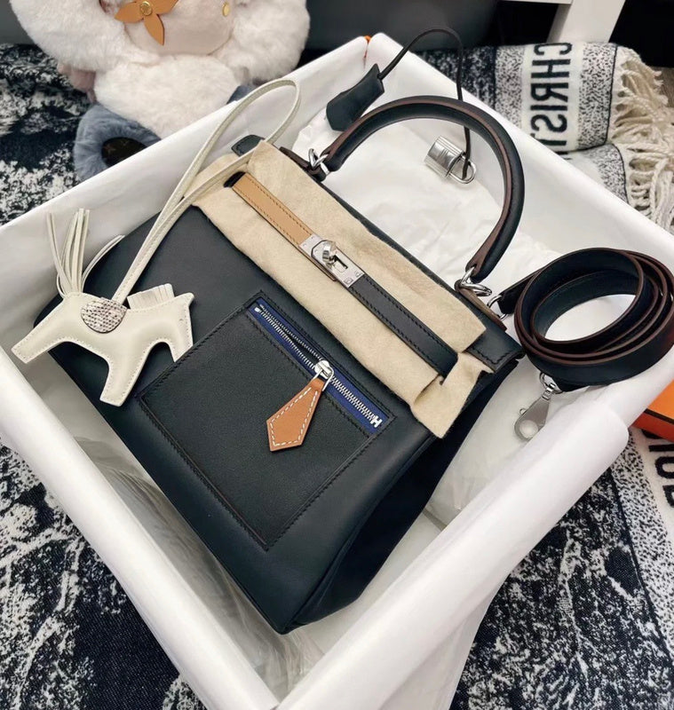 Side view of refined structured handbag