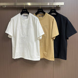 Close-up detail shot of Louis Vuitton cotton t-shirt with logo-detail design
