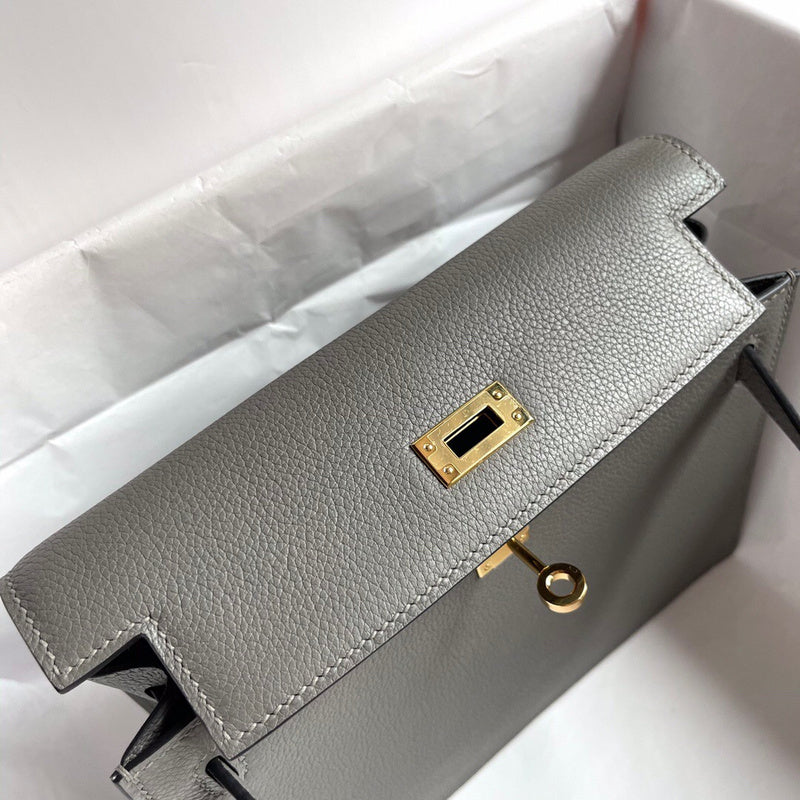Side view of structured structured handbag