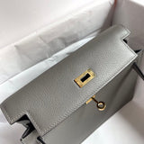 Side view of structured structured handbag