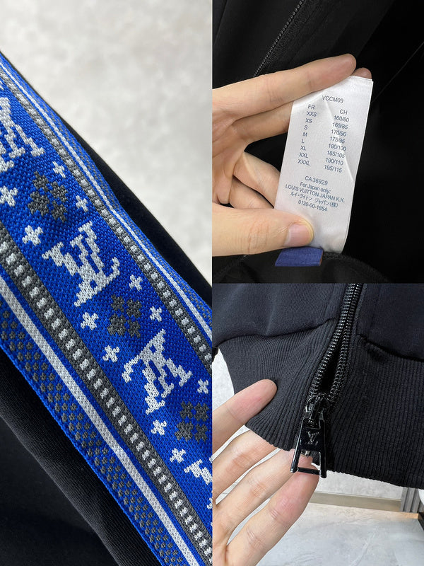 Flat lay presentation of Louis Vuitton luxury clothing with runway-inspired design