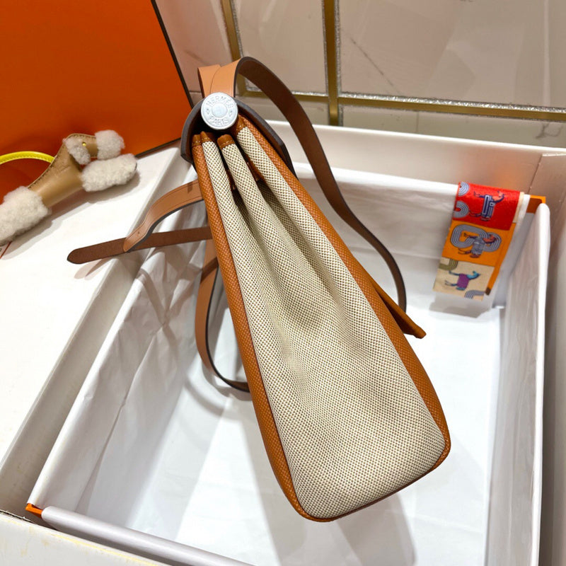 Side view of polished structured handbag